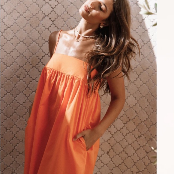 SERINA MINI DRESS - Orange Spaghetti Strap Dress - Picture 6 of 15